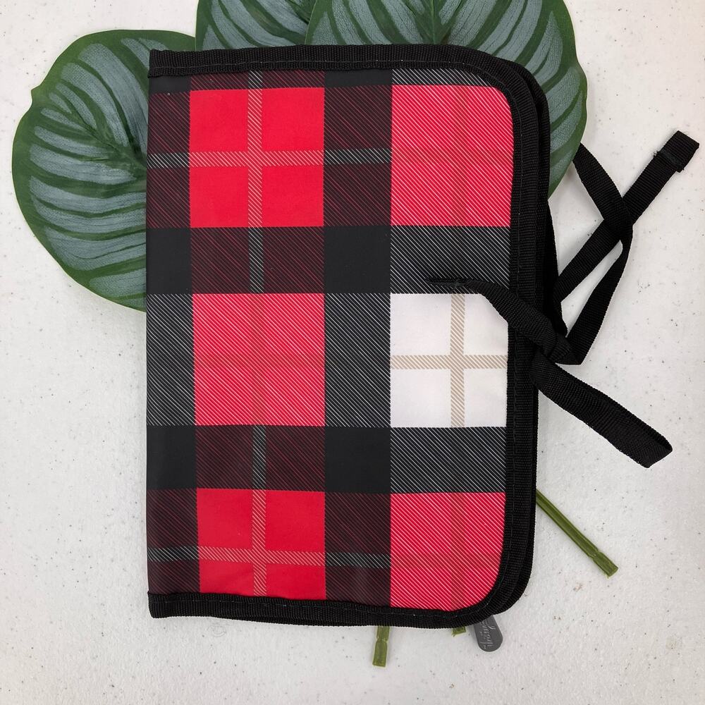 Thirty One Black White Red Check Mate Plaid Shine On Jewelry Travel Case Bag